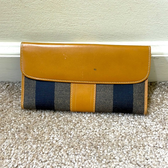 Vintage FENDI Penguins Wide Stripe Brown& Black Canvas Wallet - Picture 3 of 16